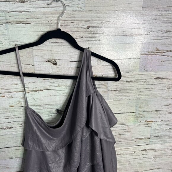 Bcbgmaxazria silver gray tiered ruffle one shoulder dress agate size small - Picture 9 of 10